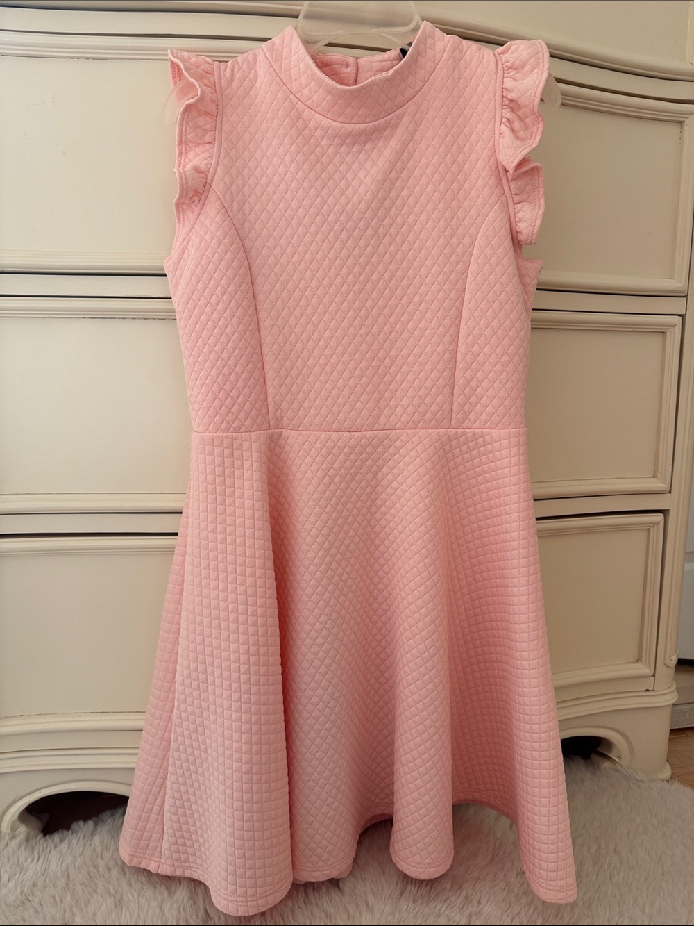 Girls' Pink Quilted Ruffle Sleeve Dress